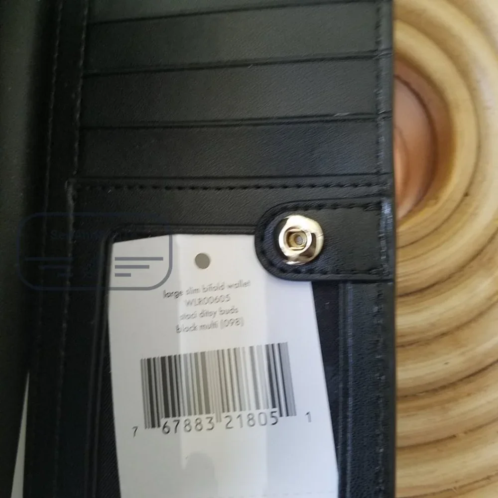 Kate Spade NWT Kate Spa Staci Ditsy Buds Large Slim Bifold Wallet in Black - Picture 13 of 14